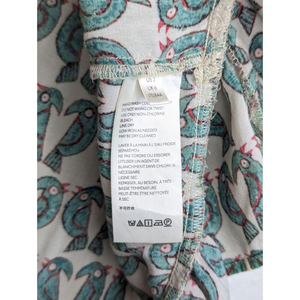 Maeve Anthropologie Birdie Ruffled Buttondown Blouse Sz 2 Tropical, Summer Boho - Picture 8 of 9